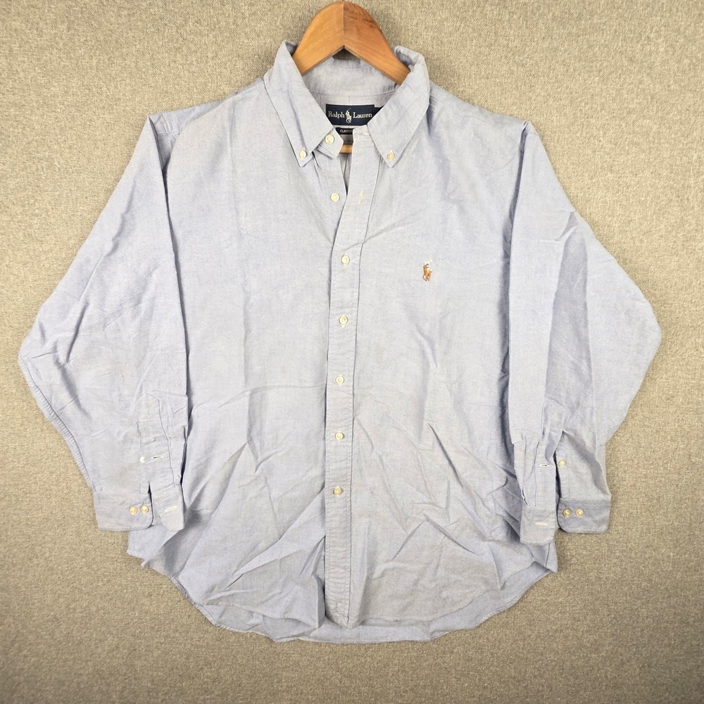 Vintage Ralph Lauren Classic Fit Oxford Shirt Mens 17.5 32/33 Blue Pony Logo